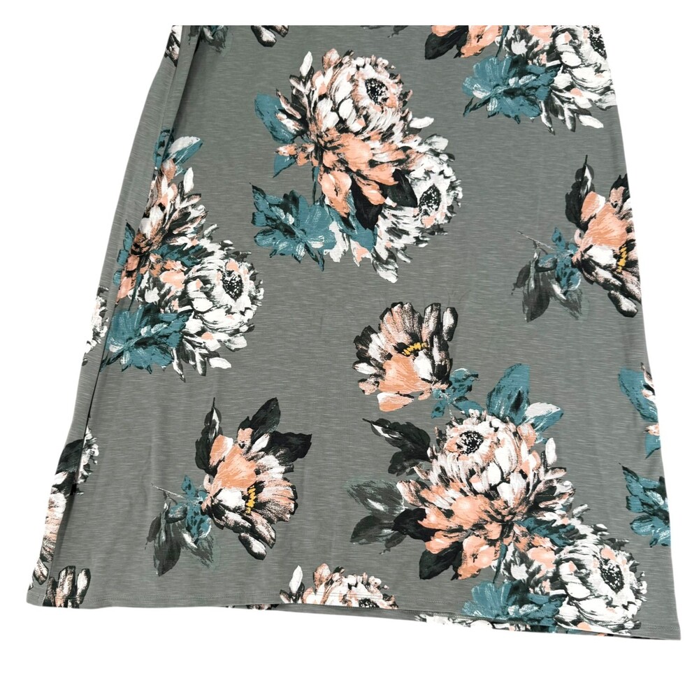 J Jill Maxi Skirt LP Green Floral A Line Pull On Stretch Waist Cottage Rose Boho - Picture 4 of 10